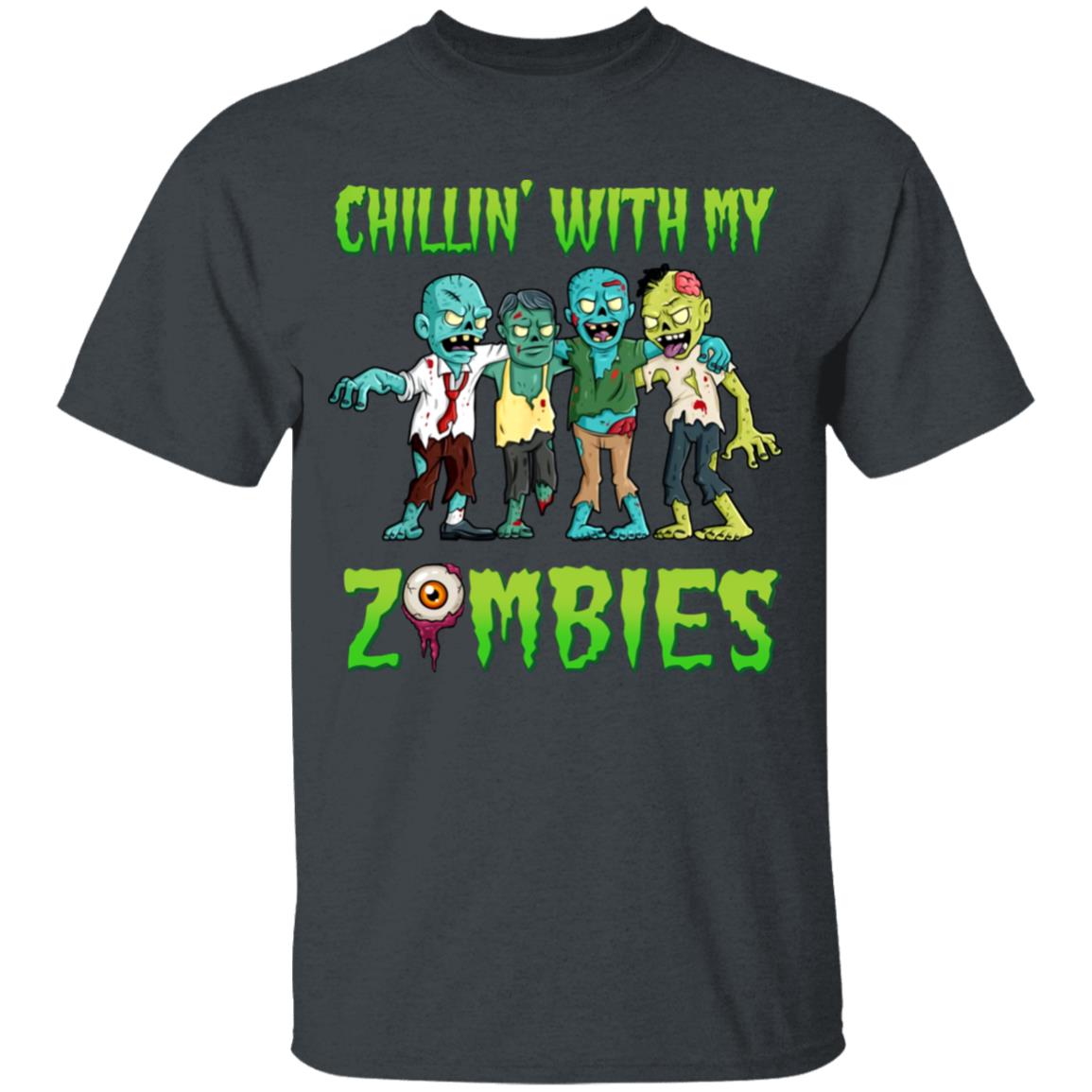 Chillin With My Zombies Kid Shirt - Youth Tee - Funny Halloween Shirt - Halloween Costume Shirt, Dark Heather, Youth T-Shirt