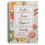 Faith Love Hope Family Gallery Wrapped Framed Canvas Prints - Unframed Poster - Home Decor Wall Art, White, 0.75'' Framed Canvas