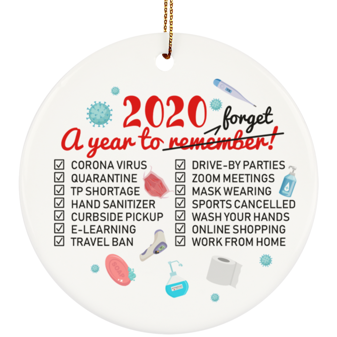 Christmas 2020 A Year To Remember Funny Quarantine Christmas Ornament - Pandemic Circle Ornament Keepsake, White, Circle Ornament