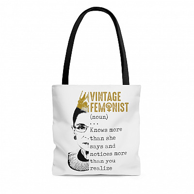 Vintage Feminist Knows More Than She Says and Notices More Than You Realize RBG All Over Print Tote Bag