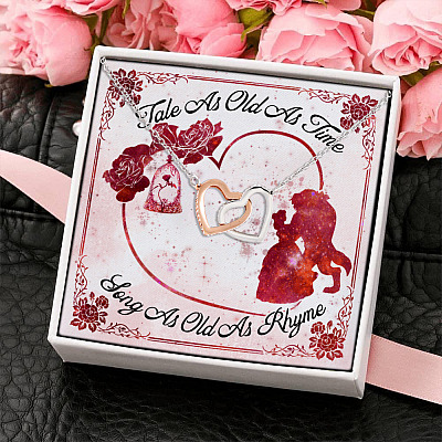 To My Wife Tale As Old As Time Song As Old As Rhyme Interlocking Hearts Pendant Necklace -  Gift for Future Wife