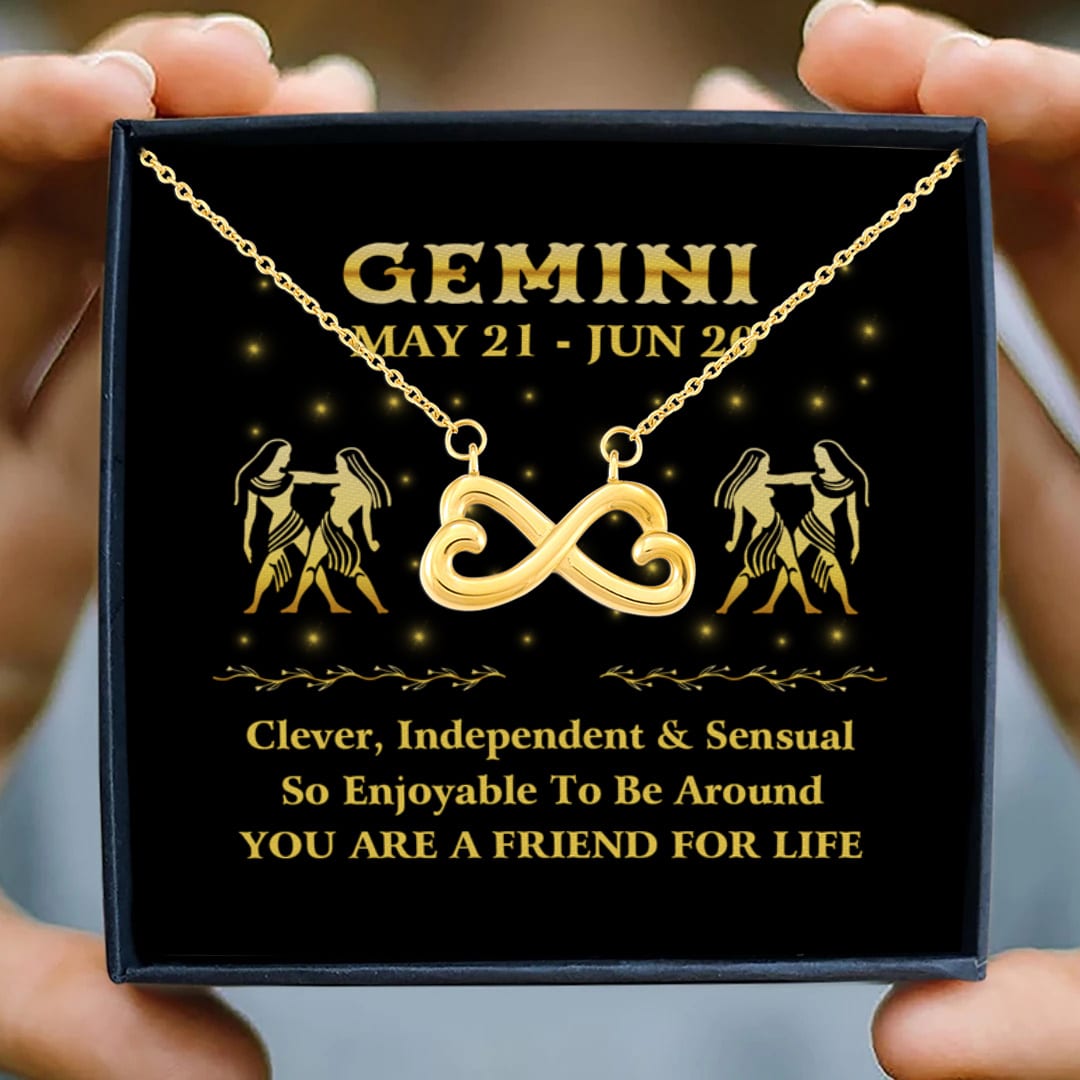 1Th. Zodiac Necklace Card Gemini Infinity Heart Necklace (Gold) 3