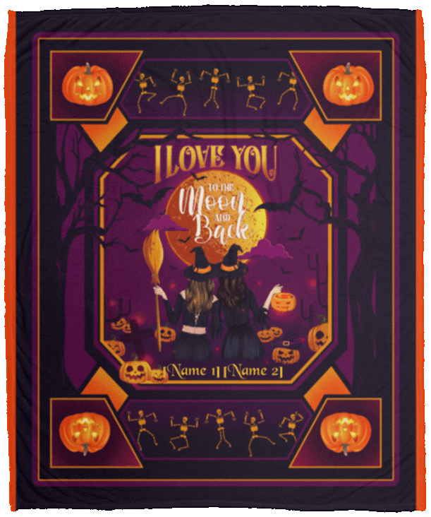 Personalized Halloween Besties I Love You to the Moon and Back Fleece Blanket - Premium Sherpa Blanket, White, Cozy Plush Fleece Blanket - 50x60