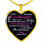To My Beautiful Granddaughter I Believe That God Sent You In My Life Heart Pendant Necklace - Heart Luxury Necklace (Gold Plated)