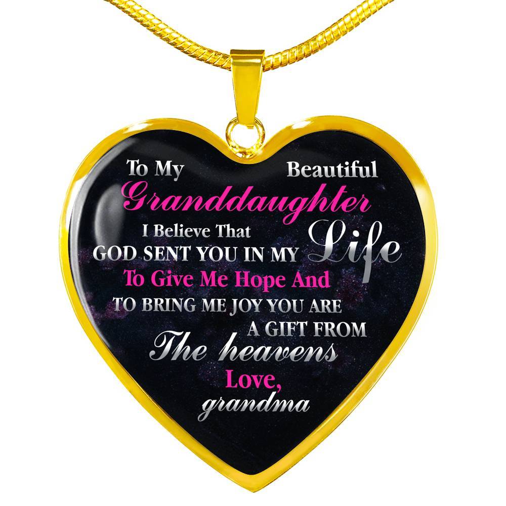 To My Beautiful Granddaughter I Believe That God Sent You In My Life Heart Pendant Necklace - Heart Luxury Necklace (Gold Plated)