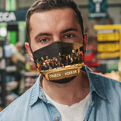 Alternative view of Church Of Horror Face Mask - Horror Movie Washable Reusable Custom Printed Cloth Face Mask Cover