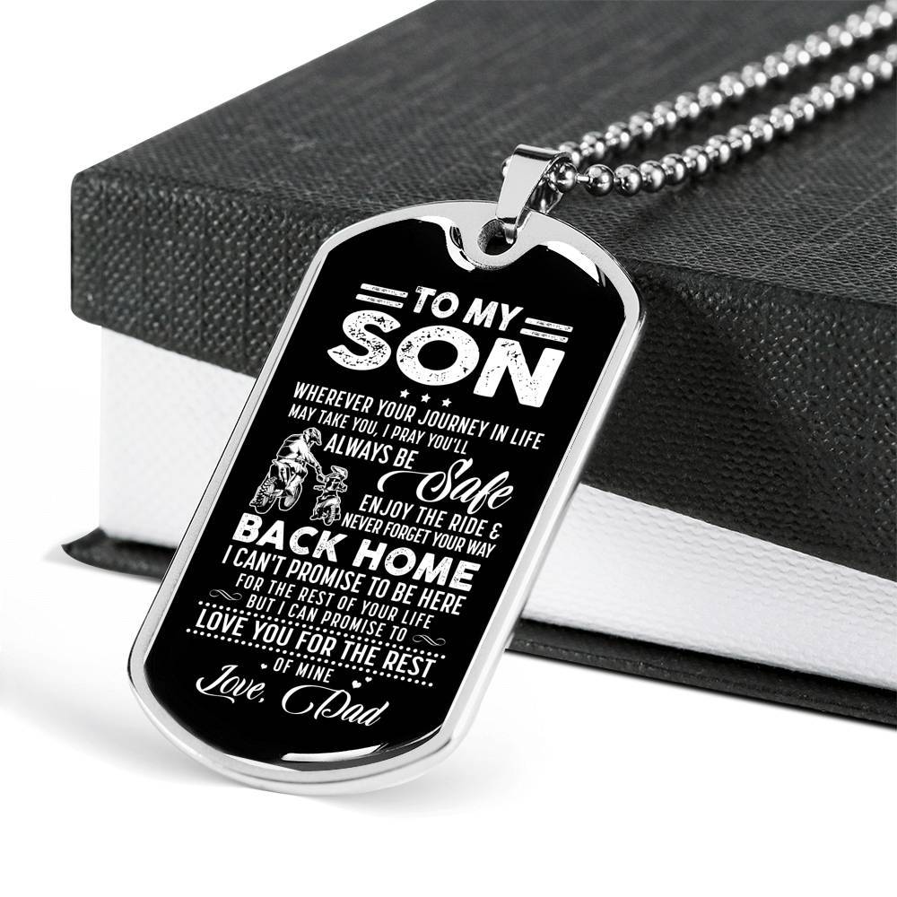 Dad to My Son Wherever Your Journey in Life May Take You I Pray You'll Always Be Safe Dog Tag Pendant Necklace - Dog Tag (Silver)