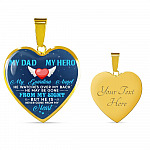 My Dad My Hero My Guardian Angel He Watches Over My Back Heart Pendant Necklace - Heart Luxury Necklace (Gold Plated)
