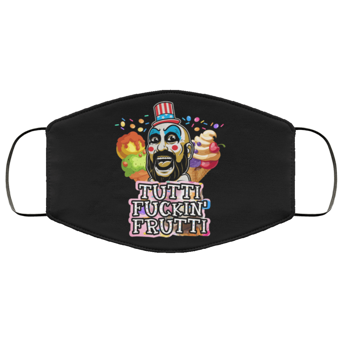 Tutti Fuckin' Frutti Capt Spaulding House of 1000 Corpses Washable Reusable Custom - Printed Cloth Face Mask Cover, Black, Cloth Face Cover – Medium/Large
