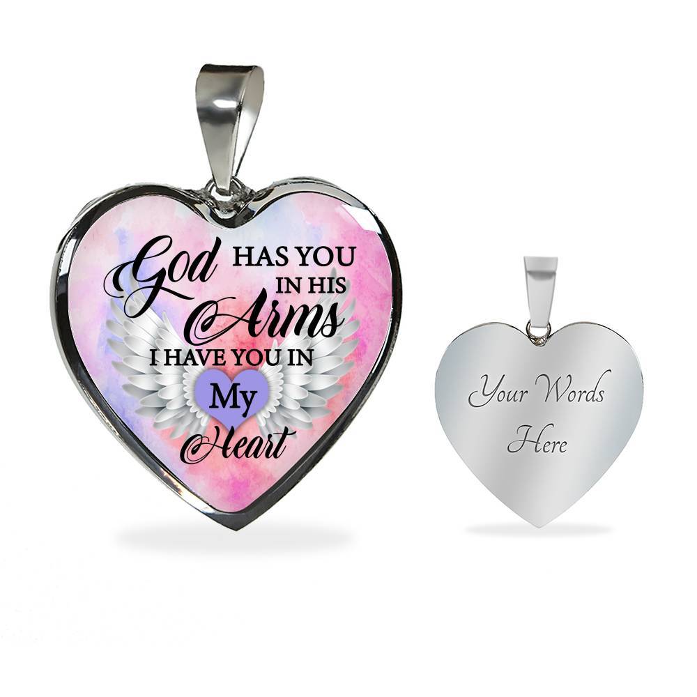 Angel Wing God Has You In His Arms I Have You in My Heart Heart Pendant Necklace - Heart Luxury Necklace (Silver)