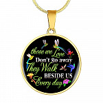 Hummingbird Those We Love Don't Go Away They Walk Beside Us Every Day Memorial Circle Pendant Necklace - Circle Luxury Necklace (Gold Plated)