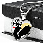 You Are My Happy Place Cowgirl Luxury Heart Pendant Necklace - Horse Lover Gifts - Heart Luxury Necklace (Silver)