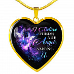 Butterfly I Believe There Are Angels Among Us Heart Pendant Necklace - Heart Luxury Necklace (Gold Plated)