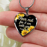 Sunflower Fear Not for I Am with You Isaiah 41 10 Heart Pendant Necklace - Heart Luxury Necklace (Silver)