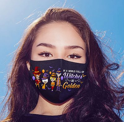 Alternative view of Halloween Golden Girl in a World Full of Witches Be Golden Washable Reusable Custom - Printed Cloth Face Mask