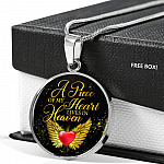 Angel Wings Heart a Piece of My Heart Lives in Heaven Circle Pendant Necklace - Circle Luxury Necklace (Silver)