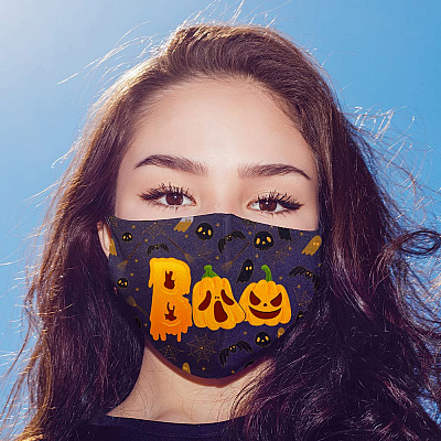 Alternative view of Halloween Boo Scary Pumpkin Washable Reusable Custom-Printed Cloth Face Mask Cover