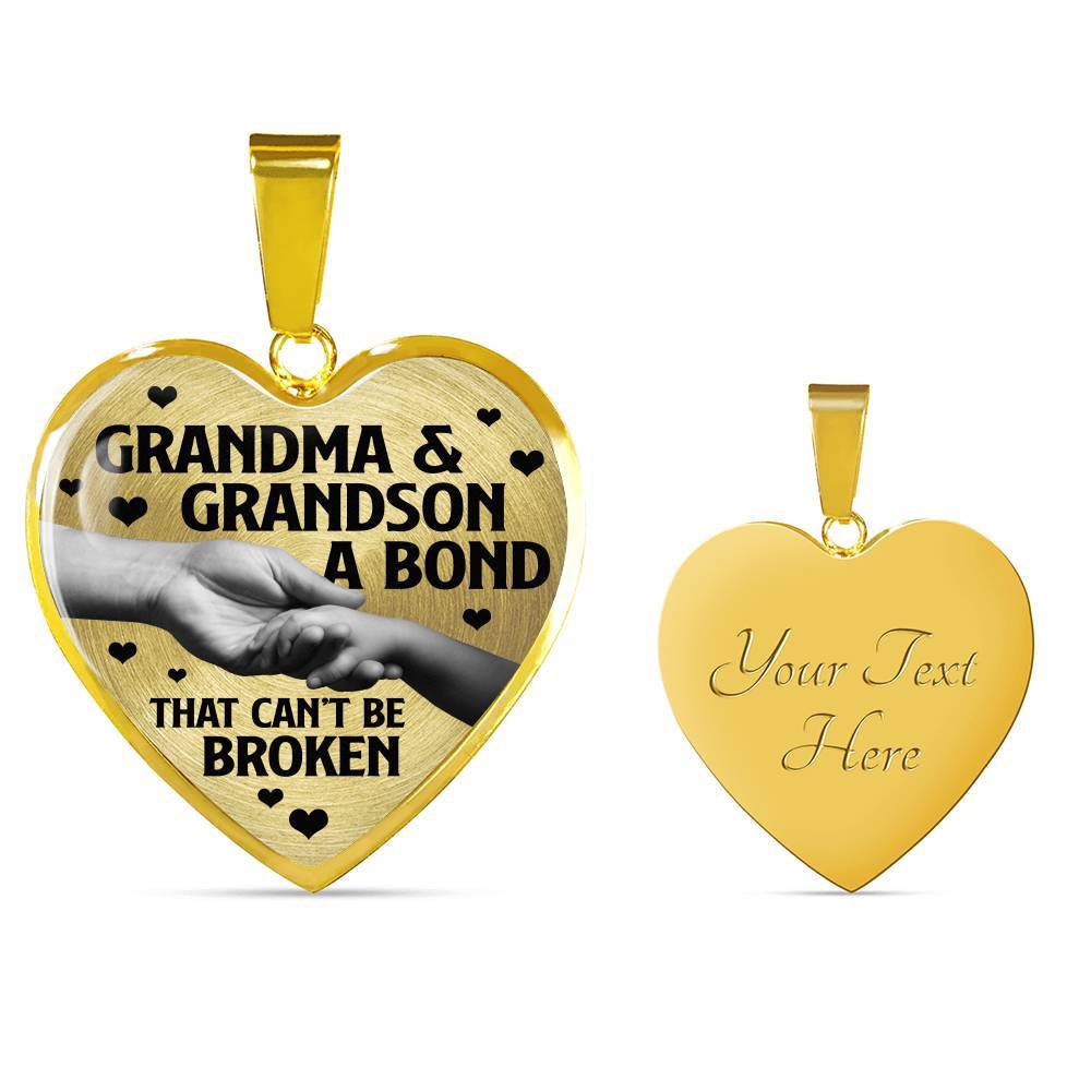 Grandma and Grandson a Bond That Can't Be Broken Heart Pendant Necklace - Heart Luxury Necklace (Gold Plated)
