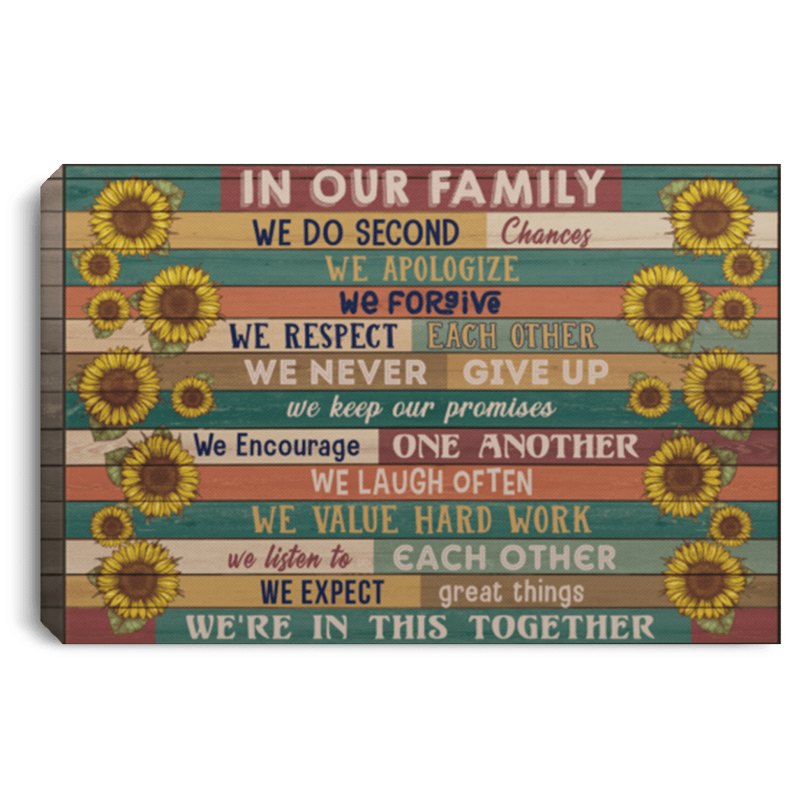 In Our Family Sunflower Gallery Wrapped Framed Canvas Print - Unframed Poster - Family Decor Wall Art, White, 0.75'' Framed Canvas