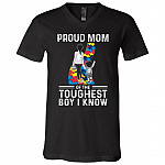 Proud Mom Of The Toughest Boy I Know Puzzle T-shirt - V-neck - Proud Autism Mom Shirt, Black, V-Neck T-Shirt