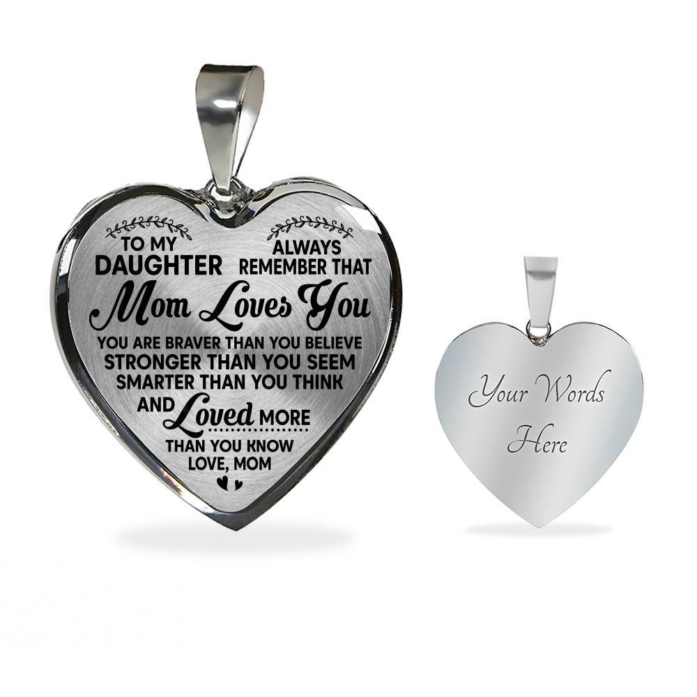 To My Daughter Always Remember That Mom Loves You Hear Pendant Necklace - Heart Luxury Necklace (Silver)