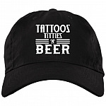 Tattoos Titties And Beer Twill Cap - High-Profile Snapback Hat - Funny Beer Trucker Hat - Beer Lover Gifts, Black, Brushed Twill Dad Cap