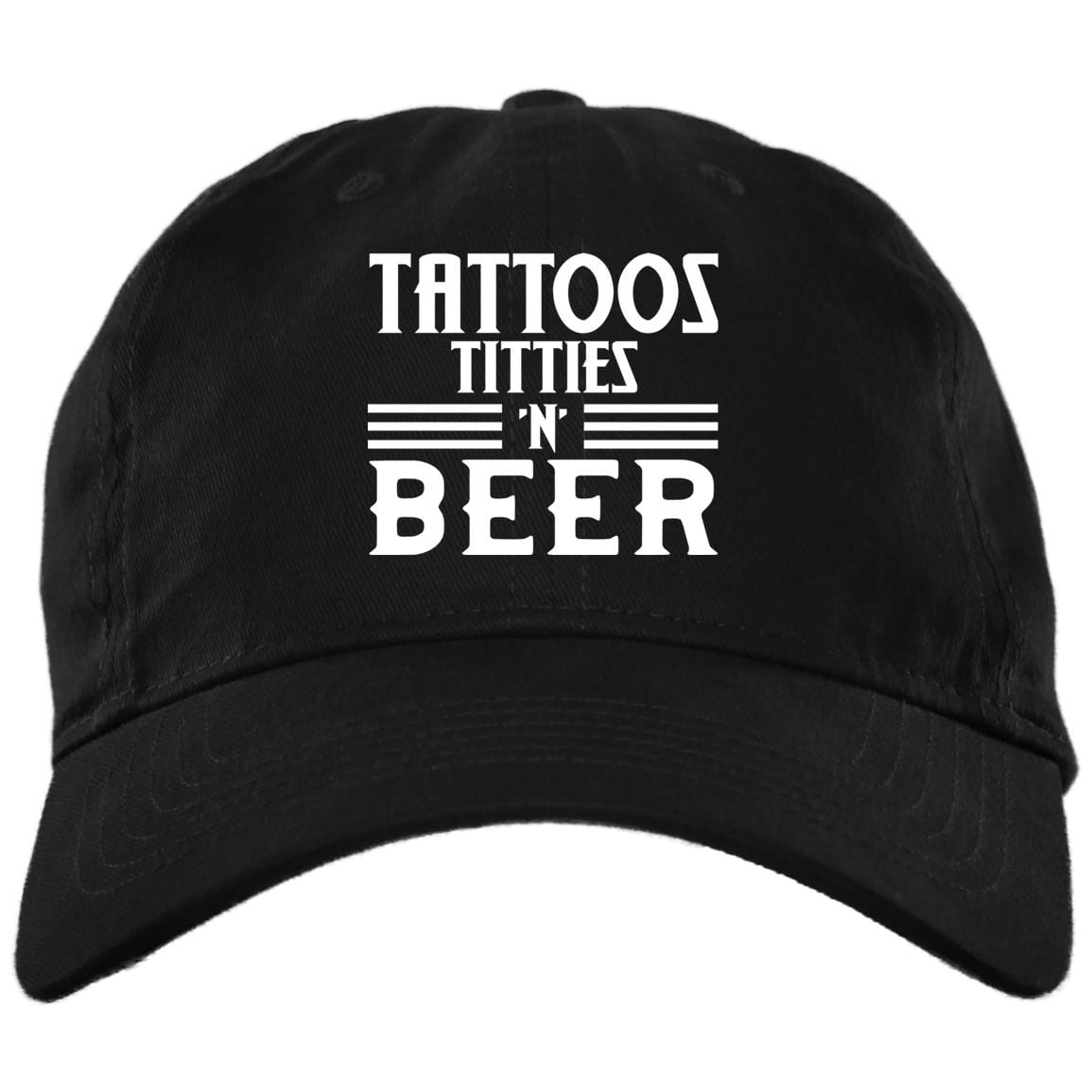 Tattoos Titties And Beer Twill Cap - High-Profile Snapback Hat - Funny Beer Trucker Hat - Beer Lover Gifts, Black, Brushed Twill Dad Cap