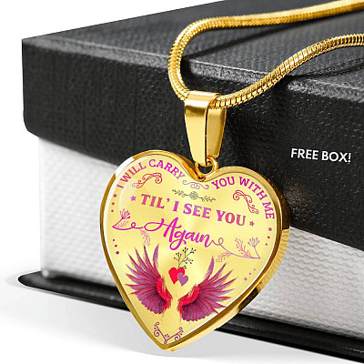 Cardinal I Will Carry You with Me Til' I See You Again Heart Pendant Necklace - Heart Luxury Necklace (Gold Plated)