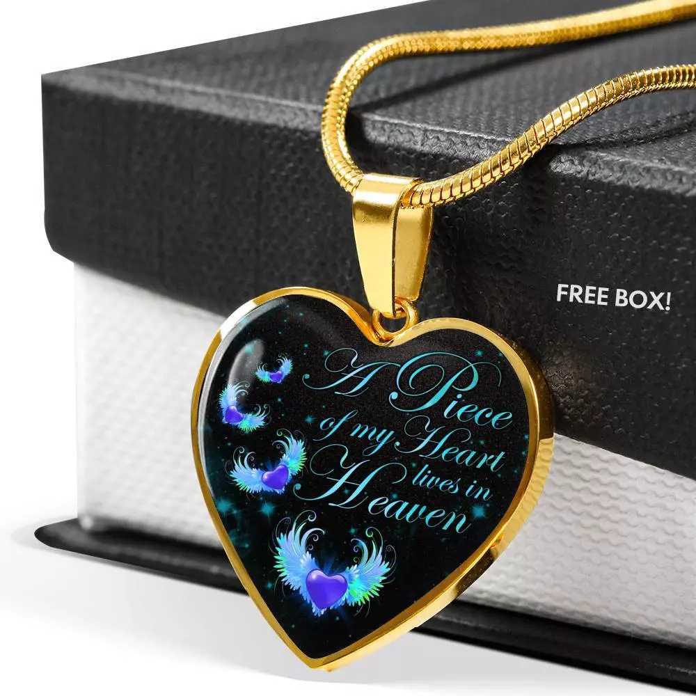 Angel Wings Heart a Piece of My Heart Lives in Heaven Heart Pendant Necklace - Heart Luxury Necklace (Gold Plated)