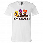 Dachshund Happy Hallowiener Hocus Pocus Light T-Shirt - V-Neck - Funny Dog Lover Shirts, White, V-Neck T-Shirt