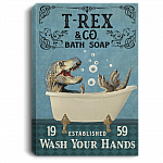 T-Rex Wash Your Hands Bathroom Decor Framed Canvas - Unframed Poster - Funny Wash Your Hands Bathroom Decor, White, 0.75'' Framed Canvas