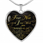 Fear Not For I Am With You Isaiah 41:10 Luxury Heart Pendant Necklace - Heart Luxury Necklace (Silver)