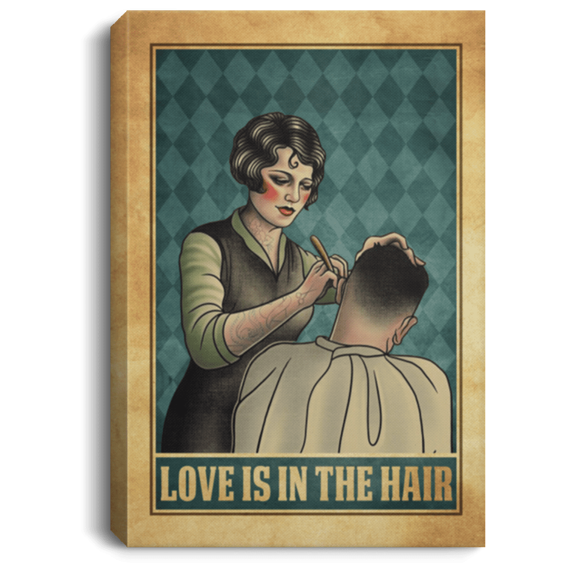 Love Is In The Hair Framed Canvas Prints - Hairdresser Unframed Poster - Funny Hairstylist Home Decor Wall Art, White, 0.75'' Framed Canvas