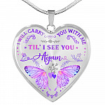 Butterfly I Will Carry You with Me Til' I See You Again Heart Pendant Necklace - Heart Luxury Necklace (Silver)