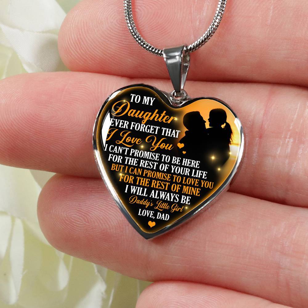 Necklace to My Daughter Never Forget That I Love You I Promise From Dad Heart Pendant Necklace - Heart Luxury Necklace (Silver)