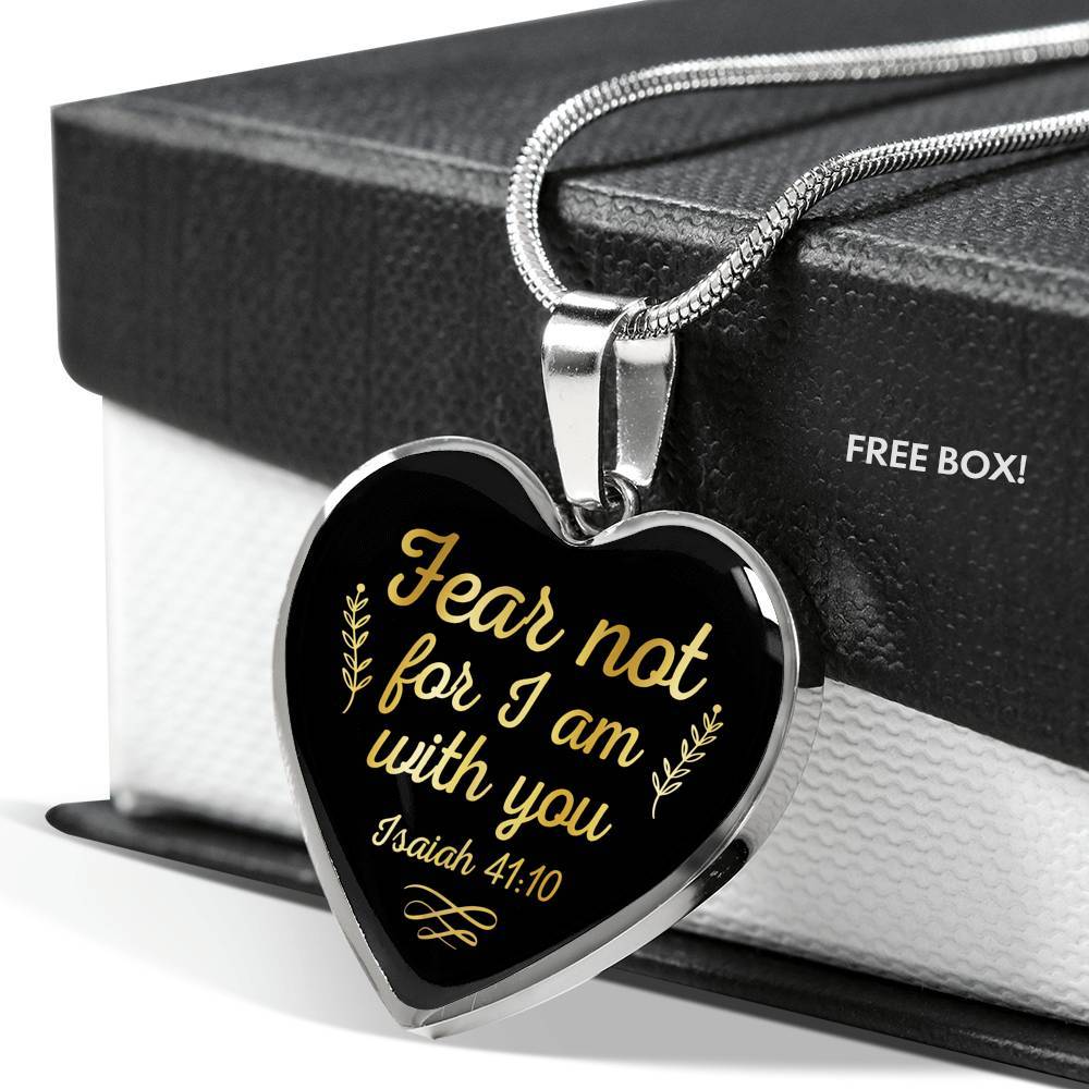 Fear Not For I Am With You Isaiah 41 10 Heart Pendant Necklace - Heart Luxury Necklace (Silver)
