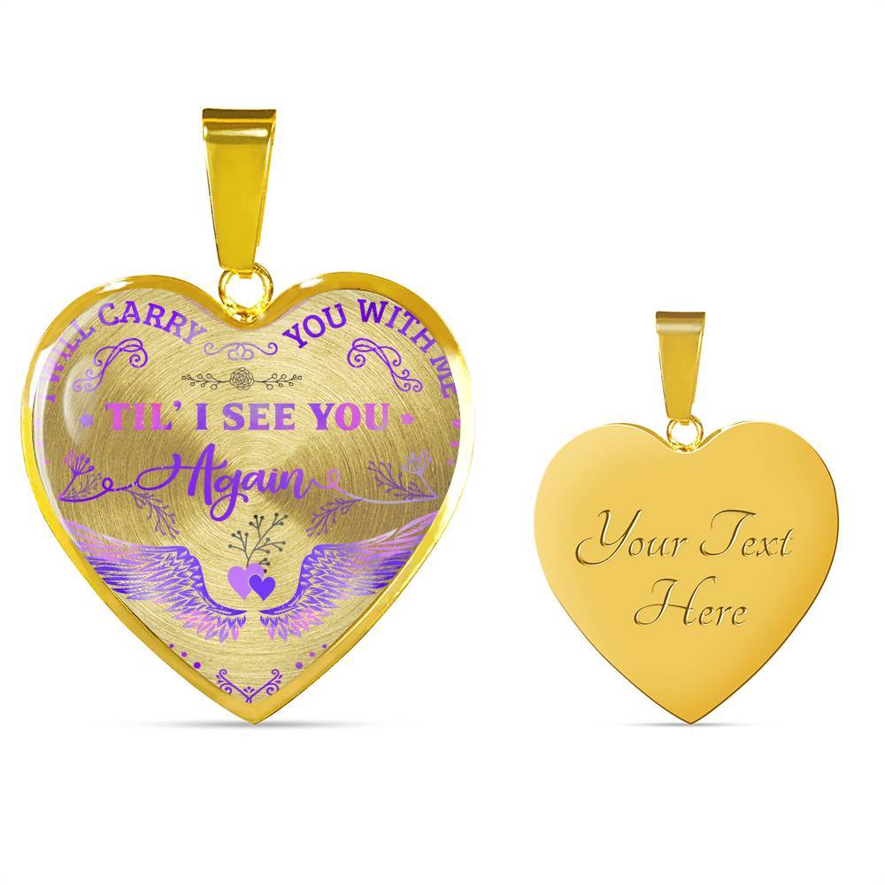 Wings I Will Carry You with Me Til' I See You Again Heart Pendant Necklace - Heart Luxury Necklace (Gold Plated)