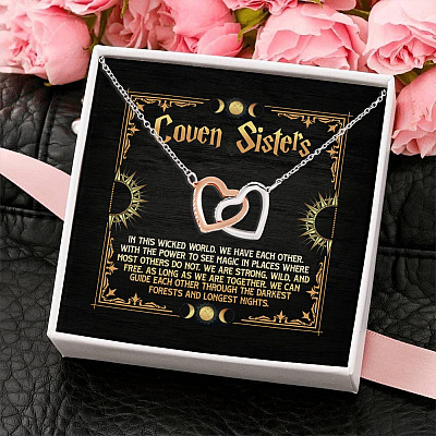 Alternative view of Coven Sisters Best Witches Friends Joined Interlocking Hearts Pendant Necklace - Bestie Gifts