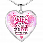 My Dear Wife I Asked God for an Angel He Sent Me You from Husband Heart Pendant Necklace - For Her - Heart Luxury Necklace (Silver)