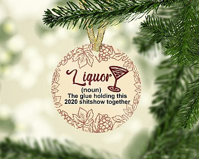 Alternative view of Liquor The Glue Holding This Shitshow Together Decorative Christmas Ornament - Flat Circle Ornament