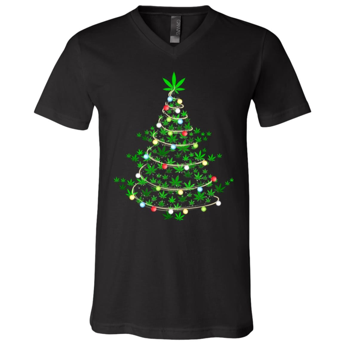 Weed Christmas Tree T-Shirt - V-Neck Tee, Black, V-Neck T-Shirt