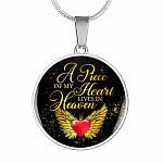 Angel Wings Heart a Piece of My Heart Lives in Heaven Circle Pendant Necklace - Circle Luxury Necklace (Silver)