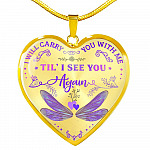 Dragonfly I Will Carry You with Me Til' I See You Again Heart Pendant Necklace - Heart Luxury Necklace (Gold Plated)