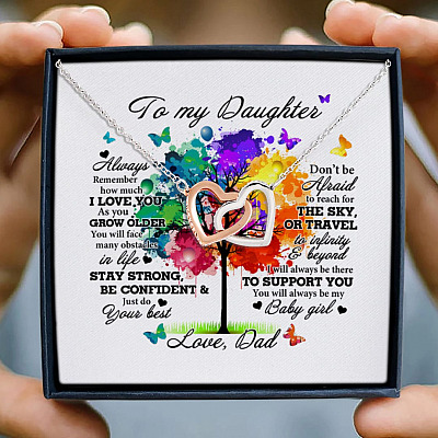 Dad to My Daughter Always Remember How Much I Love You Interlocking Hearts Pendant Necklace