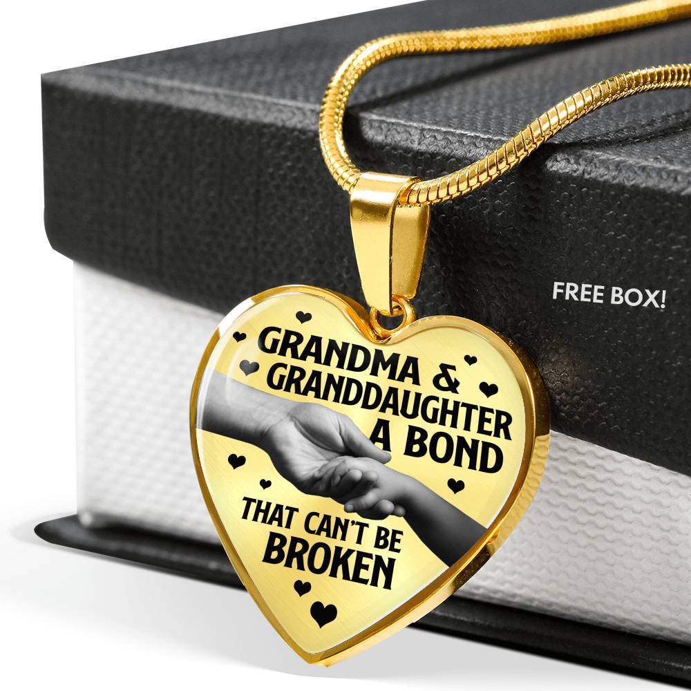 Grandma and Granddaughter a Bond That Can't Be Broken Heart Pendant Necklace - Heart Luxury Necklace (Gold Plated)