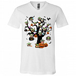 Cute Baby Yoda Tree Funny Halloween T-Shirt - V Neck, White, V-Neck T-Shirt