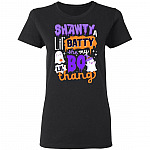 Shawty a Lil Batty She My Lil Boo Thang Funny Halloween Ladies T-Shirt - Premium Ladies Dolman Sleeve Shirt, Black, Ladies T-Shirt