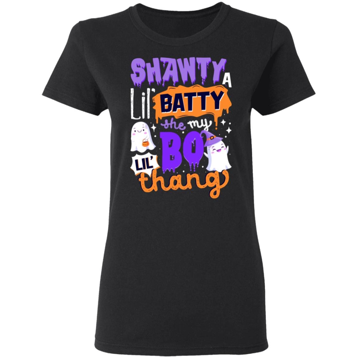 Shawty a Lil Batty She My Lil Boo Thang Funny Halloween Ladies T-Shirt - Premium Ladies Dolman Sleeve Shirt, Black, Ladies T-Shirt