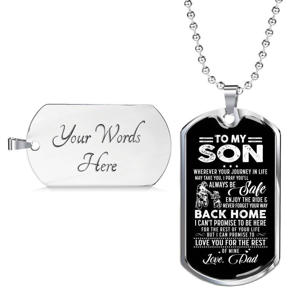 Dad to My Son Wherever Your Journey in Life May Take You I Pray You'll Always Be Safe Dog Tag Pendant Necklace - Dog Tag (Silver)