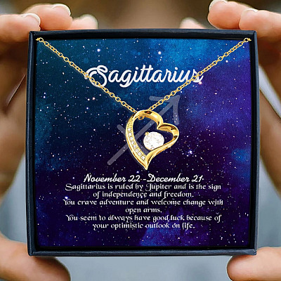 Sagittarius Sign Constellation Horoscope Zodiac Birthday Astrology Forever Love Heart Pendant Necklace